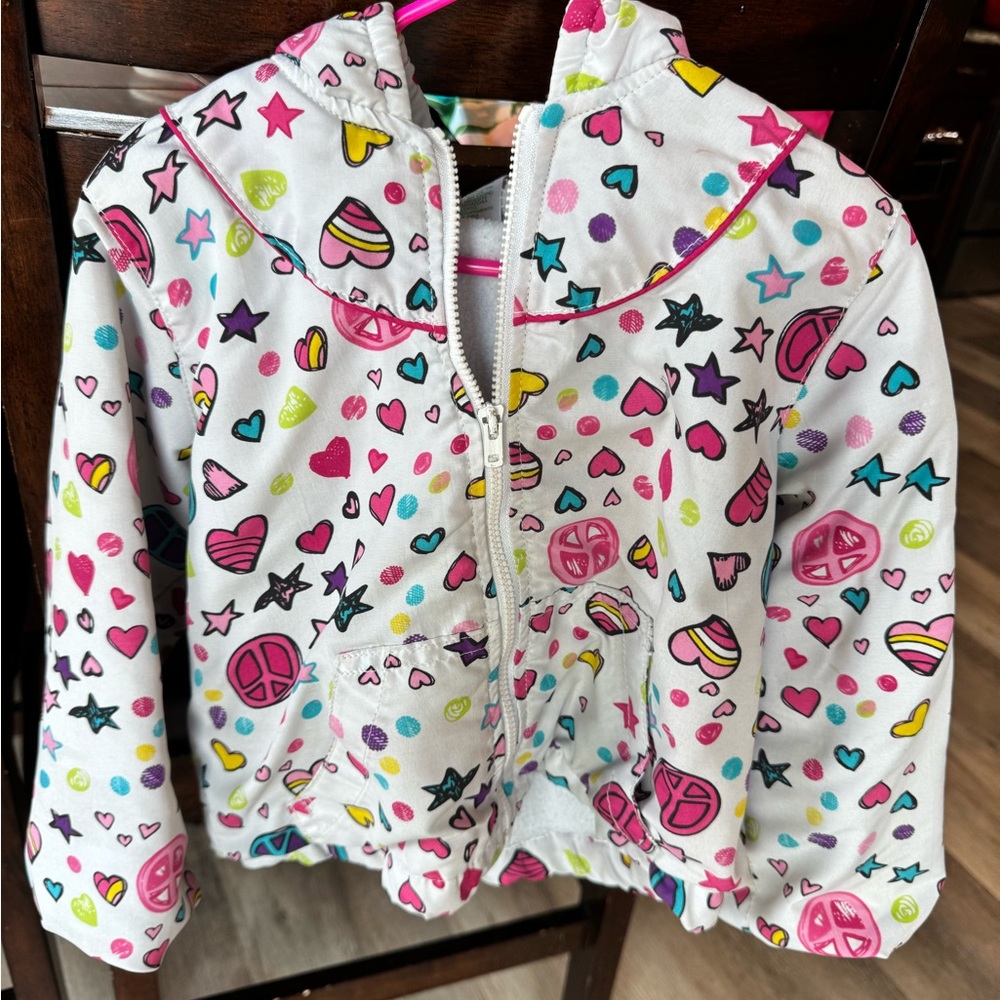 White and Pink Raincoat with Whimsical Patterns